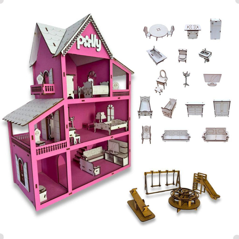 Casa Casinha de Boneca com Conjunto de Móveis Exclusivos + Mini Parquinho Sem Custo Adicional!