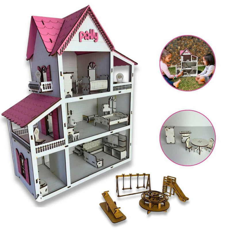 Casa Casinha de Boneca com Conjunto de Móveis Exclusivos + Mini Parquinho Sem Custo Adicional!