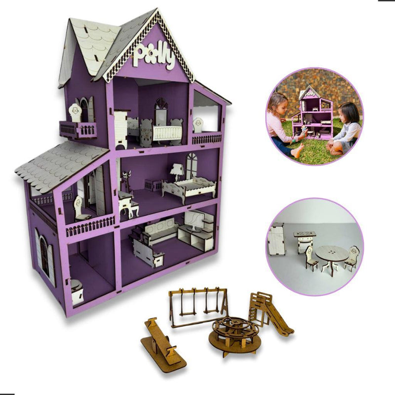 Casa Casinha de Boneca com Conjunto de Móveis Exclusivos + Mini Parquinho Sem Custo Adicional!